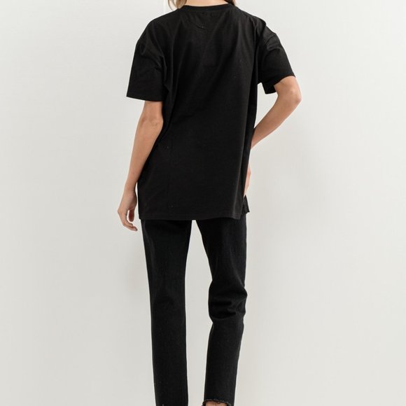 Embellished Gold Sequin Graphic Short Sleeve T-shirt in Black with Gold … - Picture 7 of 7